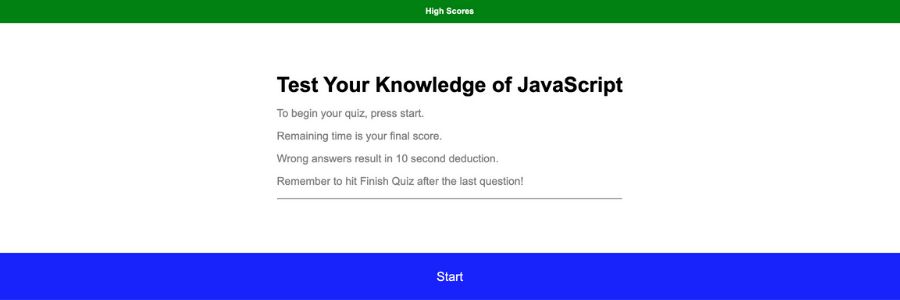 Screenshot of the quiz app Hudson Hancock coded