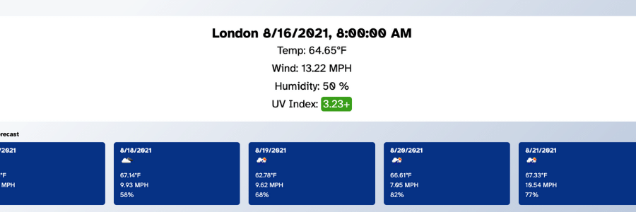 Screenshot of the weather app Hudson Hancock coded